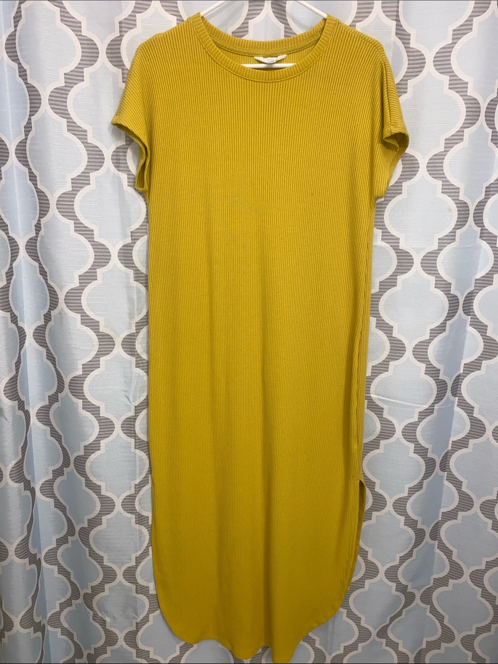 Mustard Ribbed Short-Sleeve Maxi Dress
